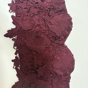 Lace Bustier Crop Top - Burgundy